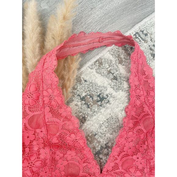 Free People Coral Galloon Lace Halter Bra Medium Bralette Boho Festival - Picture 4 of 7